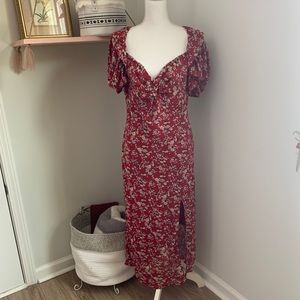 Shein Sweetheart Puff Sleeve Floral Midi Dress